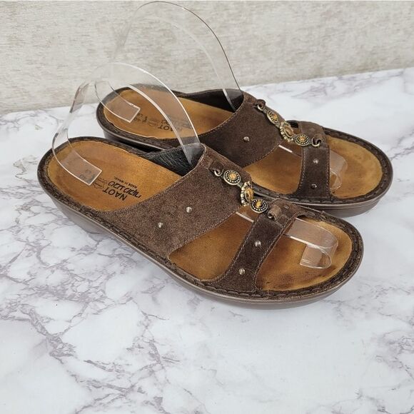 NAOT Brown Suede Slides with Tiger's Eye Faux Gems Accent Women's Euro 40 - Picture 1 of 10